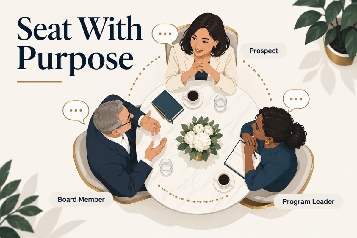 Seat prospects with board members and program leaders to encourage conversation