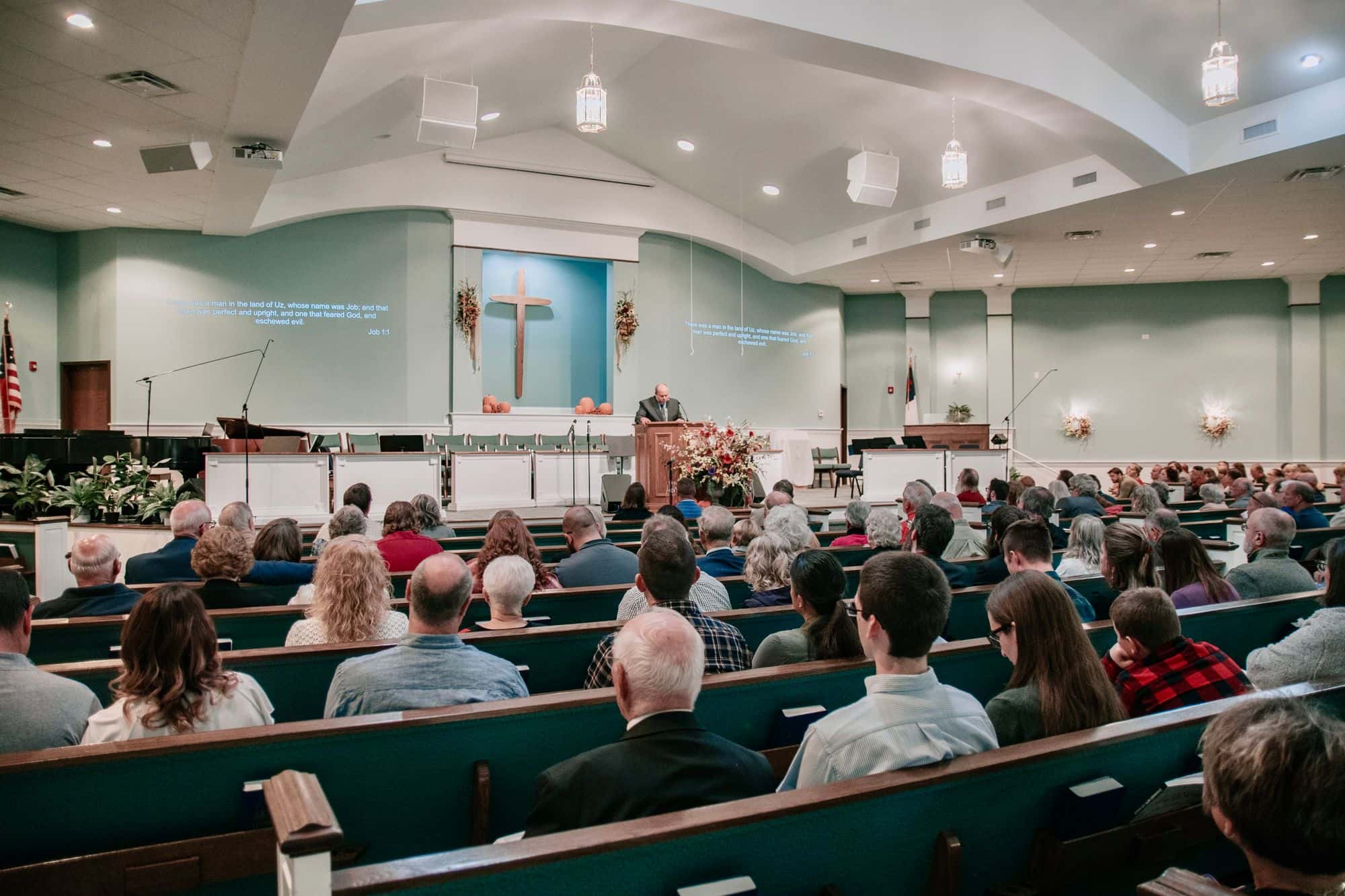 Congregation gathered in a church sanctuary during a service